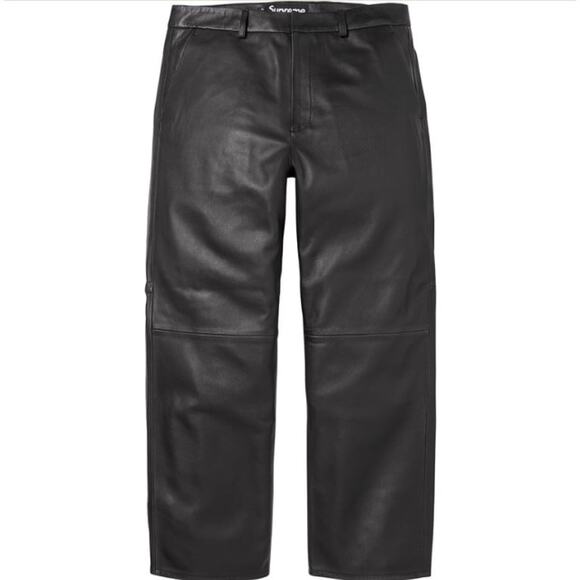 Supreme Men's Black Leather Straight Leg Trousers Size 32 - Picture 1 of 12